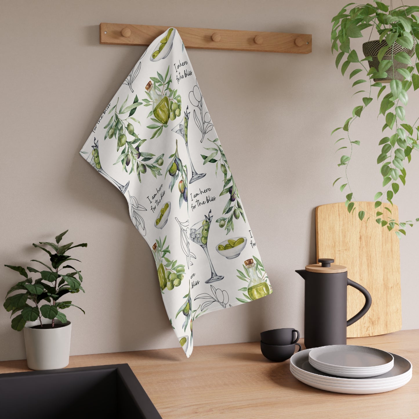 Here For The Bliss Tea Towel Olive Design