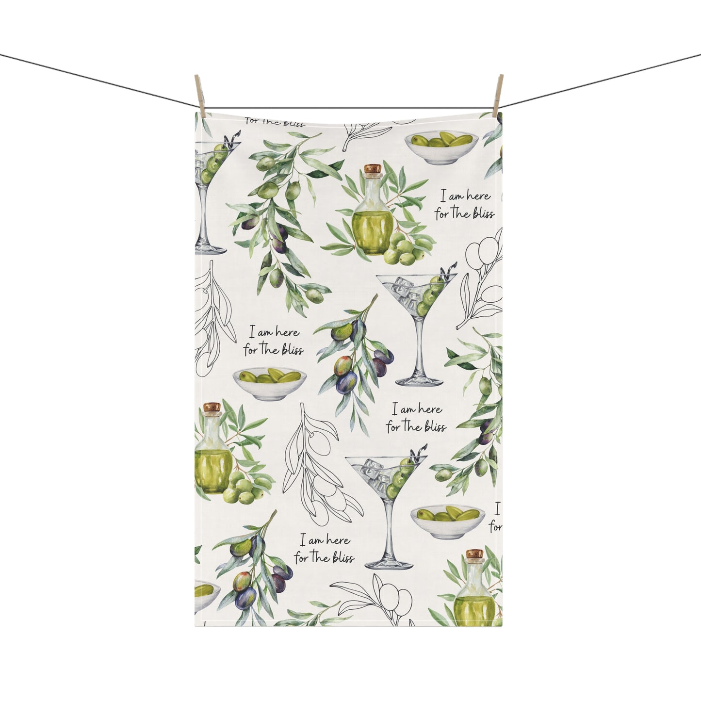 Here For The Bliss Tea Towel Olive Design