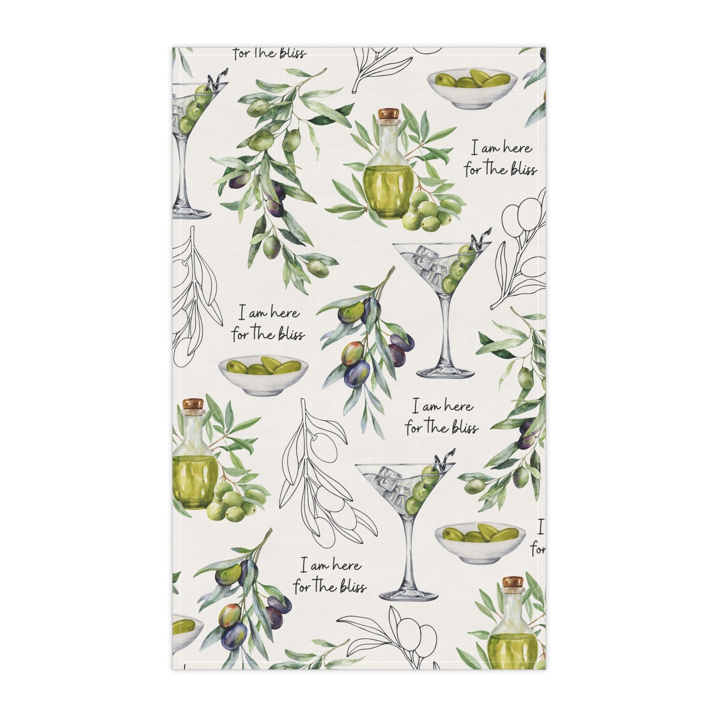 Here For The Bliss Tea Towel Olive Design